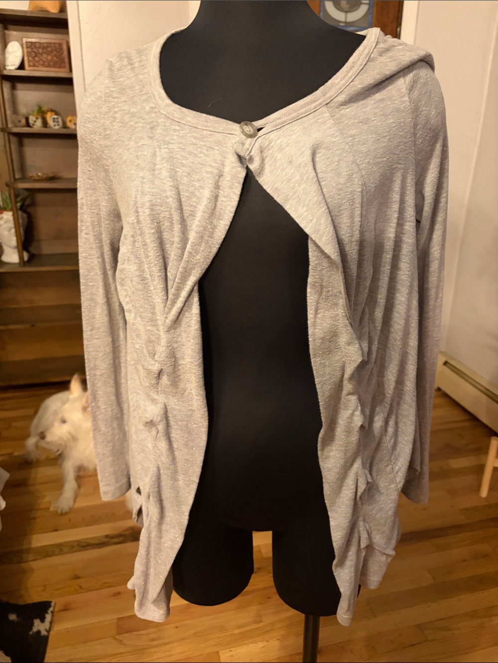 HOLDING HORSES Light Gray Hooded Button-Front Cardigan